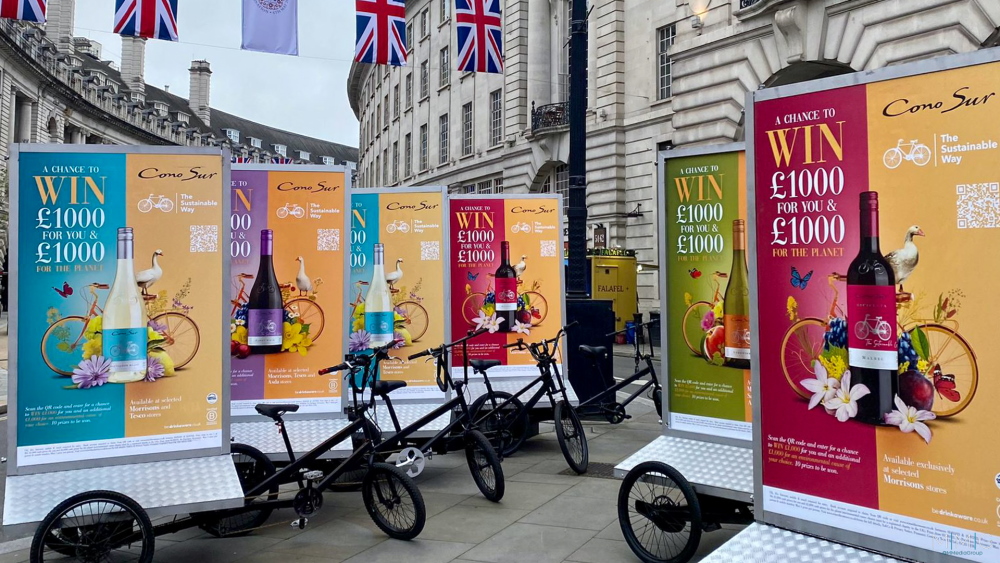 Cono Sur campaign on ad bikes in Piccadilly Circus, London