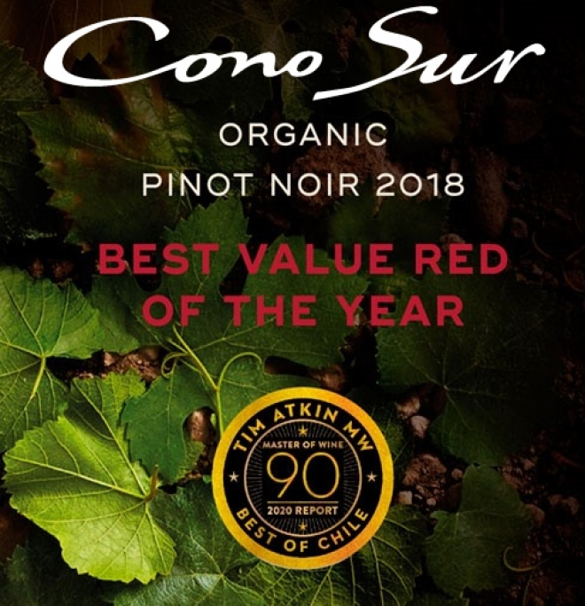Cono Sur Organic Pinot Noir voted 'Best Value Red Wine 2020' in Tim Atkin's Chile report